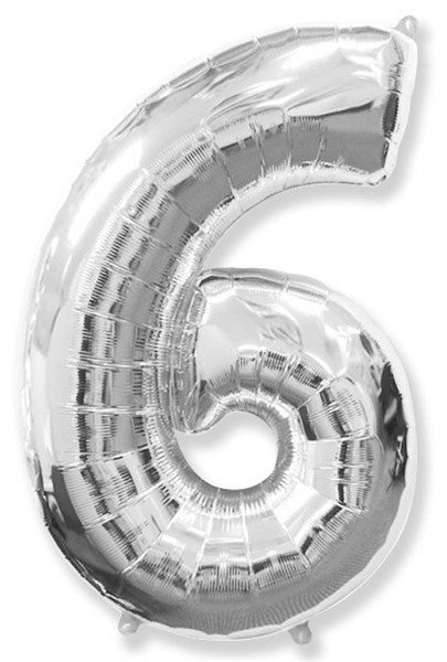 Фольгированный шар "большая цифра "6" серебряная с гелием - фото 133242