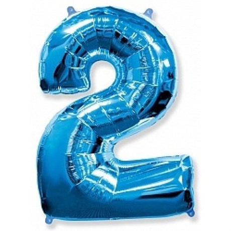 Фольгированный шар "большая цифра "2" синяя с гелием - фото 136231