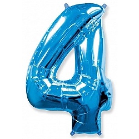 Фольгированный шар "большая цифра "4" синяя с гелием - фото 137928