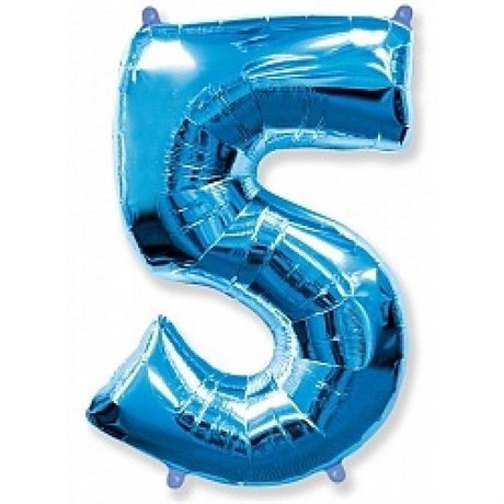Фольгированный шар "большая цифра "5" синяя с гелием - фото 138780