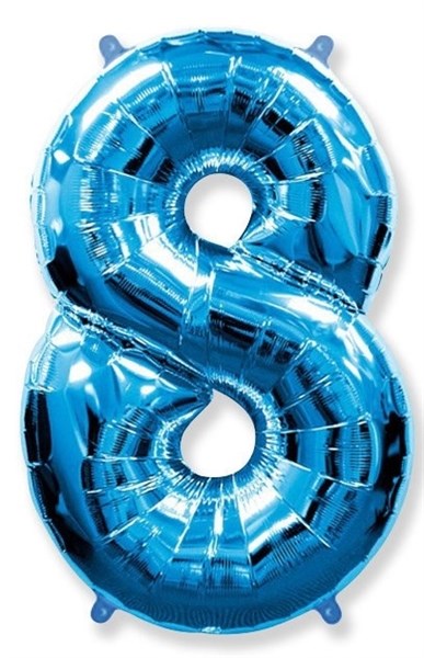 Фольгированный шар "большая цифра "8" синяя с гелием - фото 141355