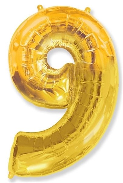 Фольгированный шар "большая цифра "9" золотая с гелием - фото 141806