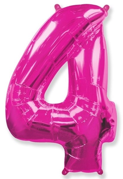 Фольгированный шар "большая цифра "4" розовая с гелием - фото 145231