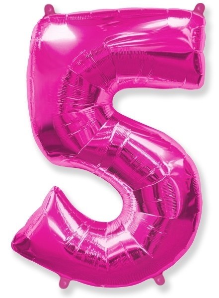 Фольгированный шар "большая цифра "5" розовая с гелием - фото 145658