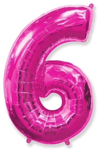 Фольгированный шар "большая цифра "6" розовая с гелием - фото 146087