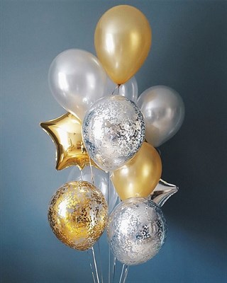 Композиция №18 с шарами перламутр, конфетти и с фольгированными звездами - фото 19179