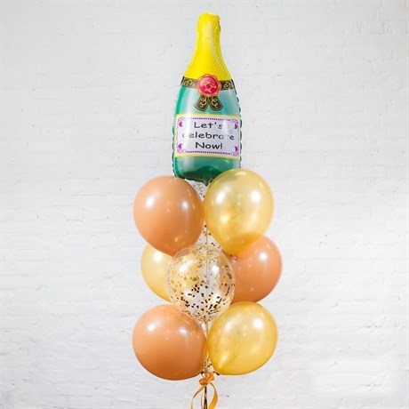 Композиция №114 с шаром "Бутылка шампанского" и шарами с конфетти - фото 46793