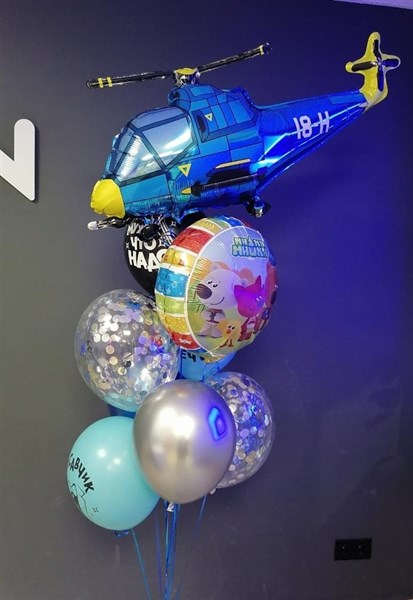 Композиция шаров №418 с вертолетом и шарами с конфетти - фото 84567