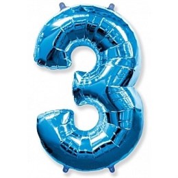 Фольгированный шар "большая цифра "3" синяя с гелием