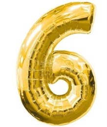 Фольгированный шар "большая цифра "6" золотая с гелием