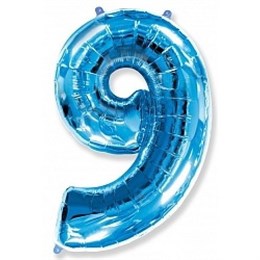Фольгированный шар "большая цифра "9" синяя с гелием