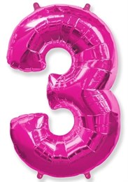 Фольгированный шар "большая цифра "3" розовая с гелием