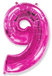 Фольгированный шар "большая цифра "9" розовая с гелием