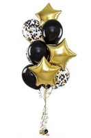 Композиция №16 из черных шаров, золотых звезд и шаров с конфетти