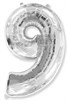 Фольгированный шар "большая цифра "9" серебряная с гелием - фото 134510