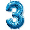 Фольгированный шар "большая цифра "3" синяя с гелием - фото 137072